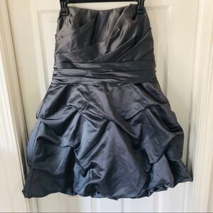 David’s bridal form prom silver gray strapless pleated ruffle mini dress size 14